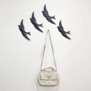 Badgley Mischka Gold Quilted Studded Detachable Strap Gold Cross Body Purse